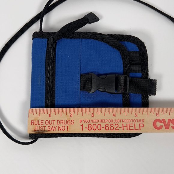 Travel Crossbody Wallet Bag Snap Closure Zippered Pockets 5" x 6" Blue Black - Picture 13 of 15